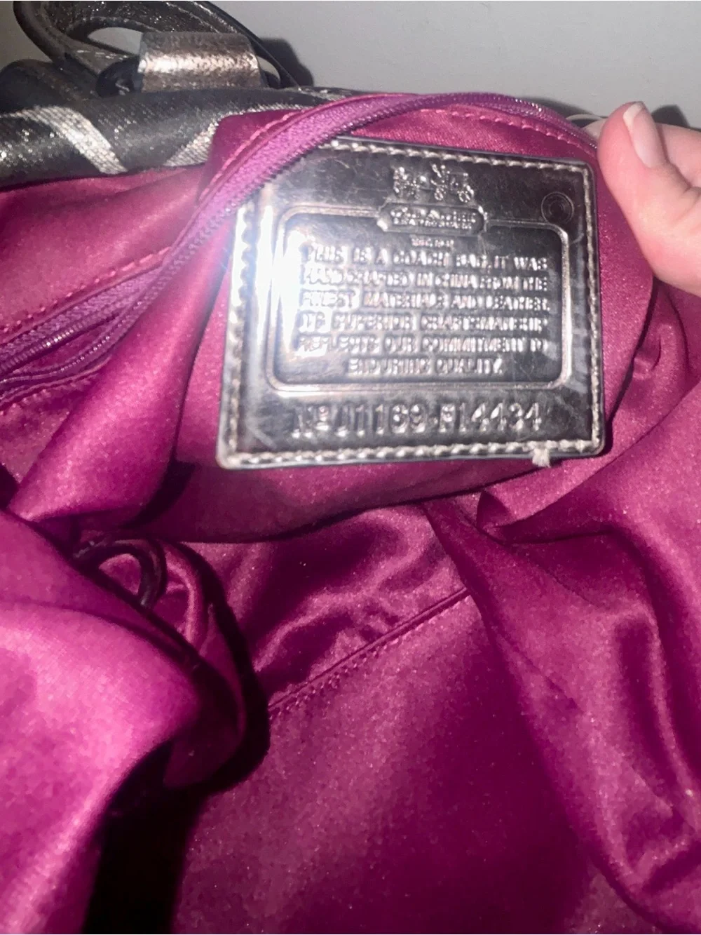 Coach Poppy Black & Silver Metallic Leather Satchel Tote Bag. ECU! Y2K
